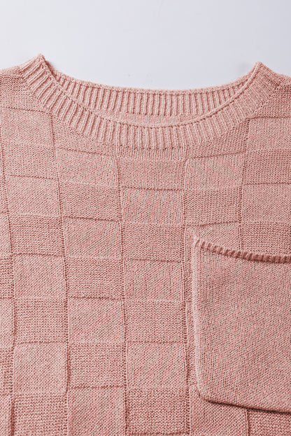 Staubrosa Strickpullover mit Gitterstruktur und kurzen Ärmeln