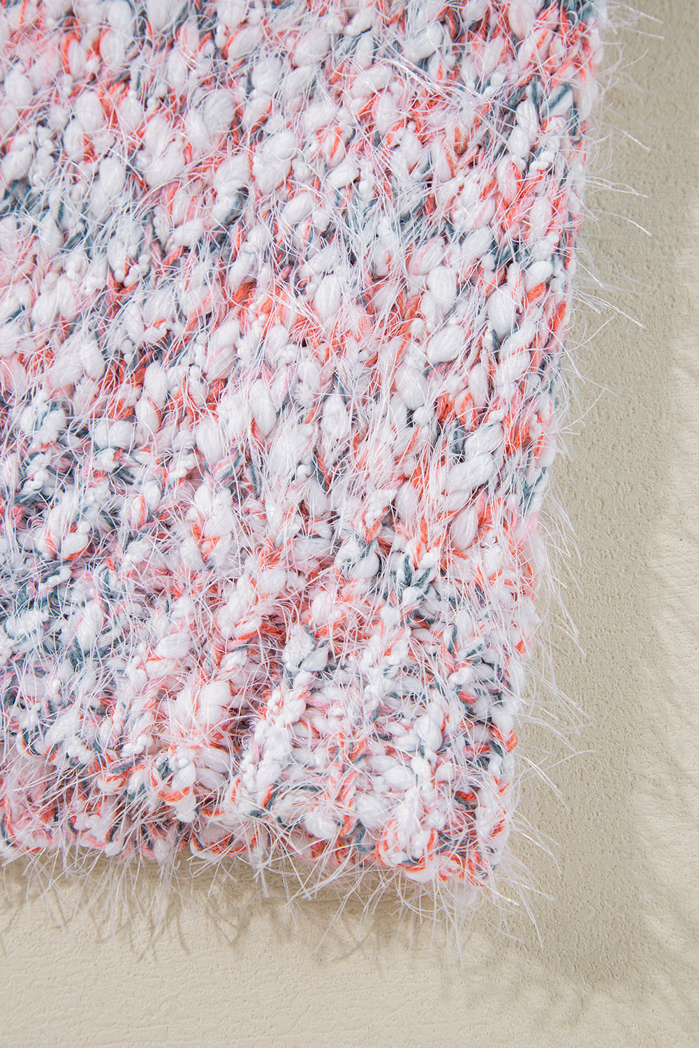 Rosa, mehrfarbige Strickjacke mit offener Vorderseite und Konfetti