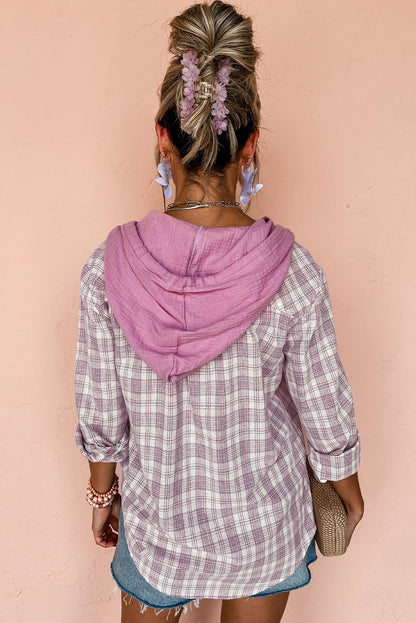 Locker geschnittene Shacket mit Kapuze und Karomuster in Rosa