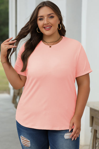 Lässiges, schlichtes Rundhals-T-Shirt in Rosa
