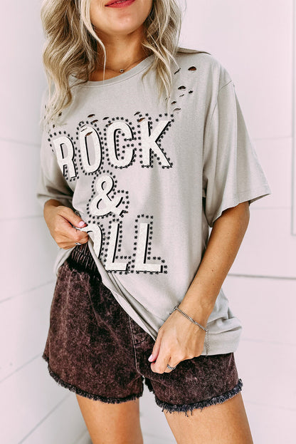 Graues Vintage-T-Shirt mit Rock &amp; Roll-Grafik