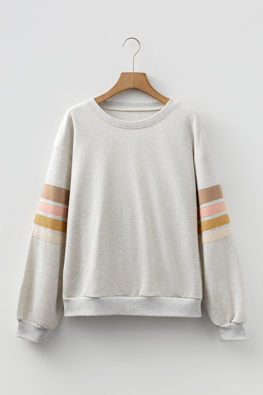 Light Grey Multicolored Striped Patchwork Drop Shoulder Sweatshirt