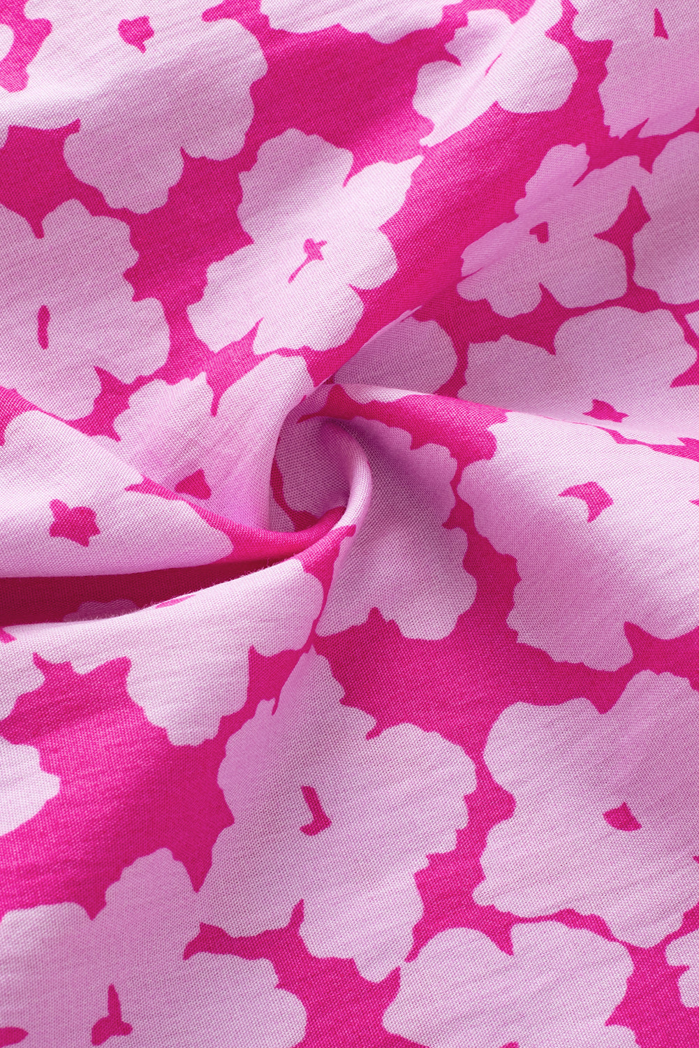 Rosa Bluse mit floralem Kontrastmuster und Zickzackmuster und Rüschenärmeln