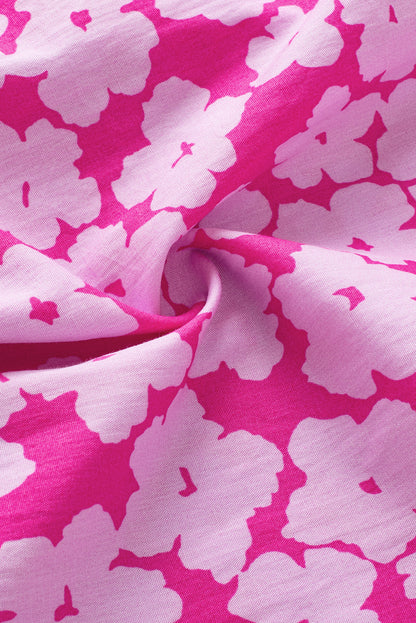 Rosa Bluse mit floralem Kontrastmuster und Zickzackmuster und Rüschenärmeln