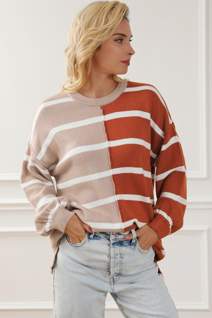 Braunes Oversize-Top mit kontrastierendem Print und überschnittenen Schultern