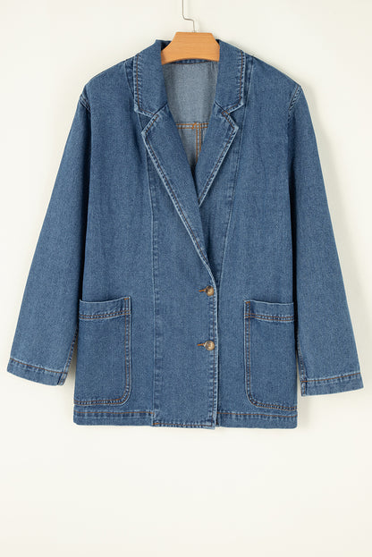 Segelblaue Jeansjacke mit Seitentaschen und Reverskragen