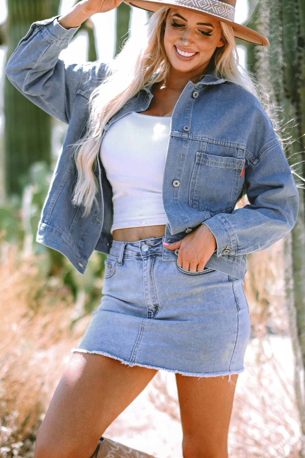 Wild Wind Washed Oversize-Jeansjacke mit Taschen