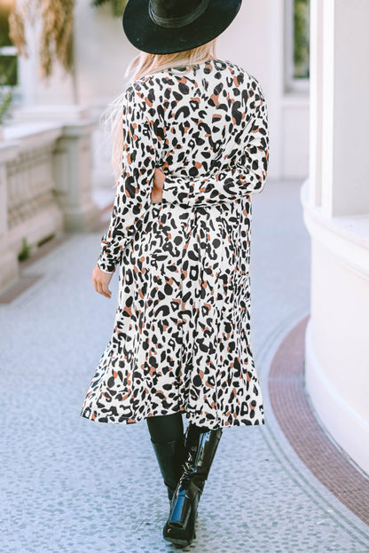 Duster-Cardigan mit Leopardenmuster und offener Vorderseite