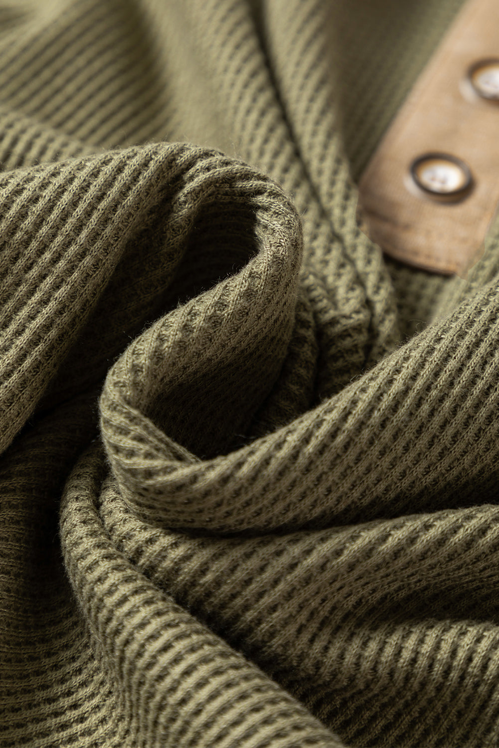 Vineyard Green Color Block Waffle Textured Tunic Henley Top with Slits