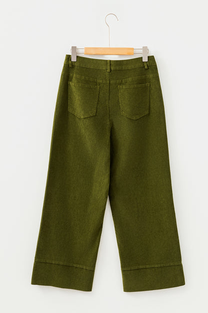 Vineyard Green Corduroy Solid Color High Waist Wide Leg Pants