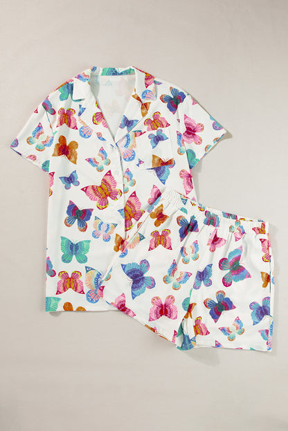 Mehrfarbiges Pyjama-Set mit kurzärmligem Hemd und Schmetterlingsmuster