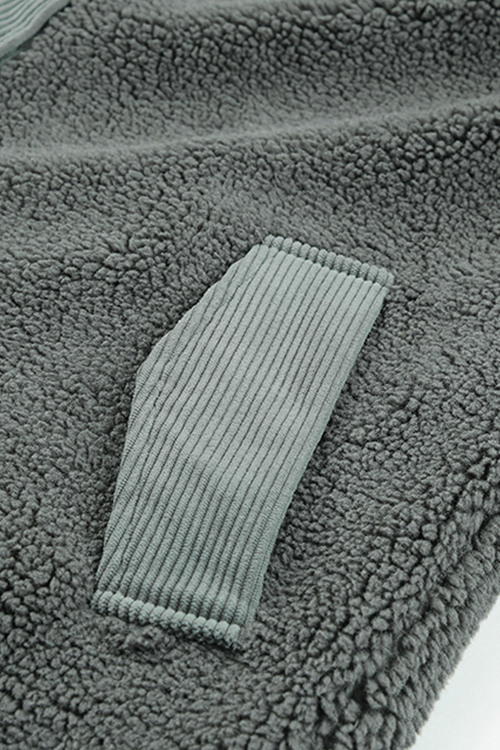 Graue Sherpa-Jacke mit Ellbogenflicken aus Cord