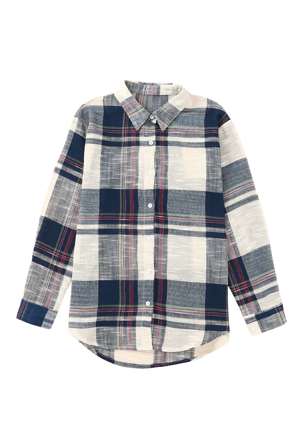 Blaues, kariertes Hemd mit Used-Look und Raw Edge-Muster