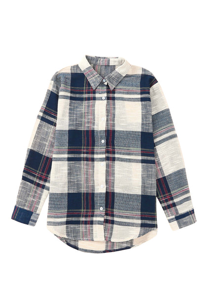 Blaues, kariertes Hemd mit Used-Look und Raw Edge-Muster