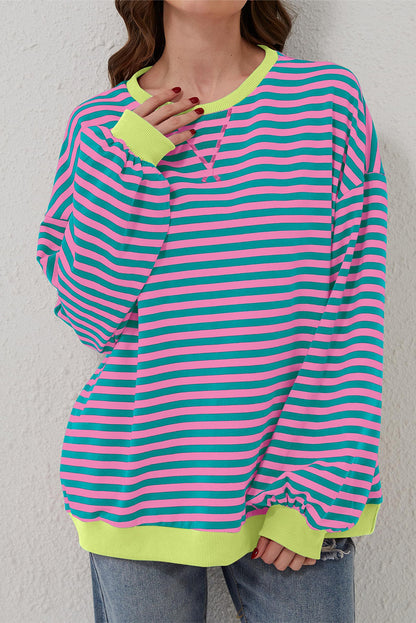 Übergroßes Pullover-Sweatshirt mit Kontrastbesatz und grünen Streifen