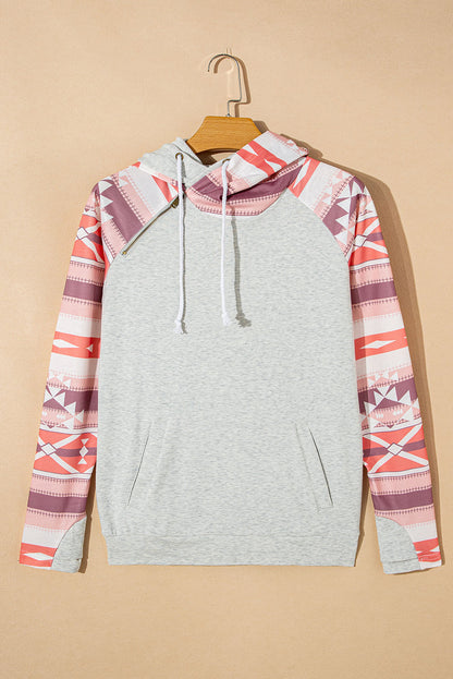 Patchwork-Hoodie mit Doppelkapuze im Western-Azteken-Print