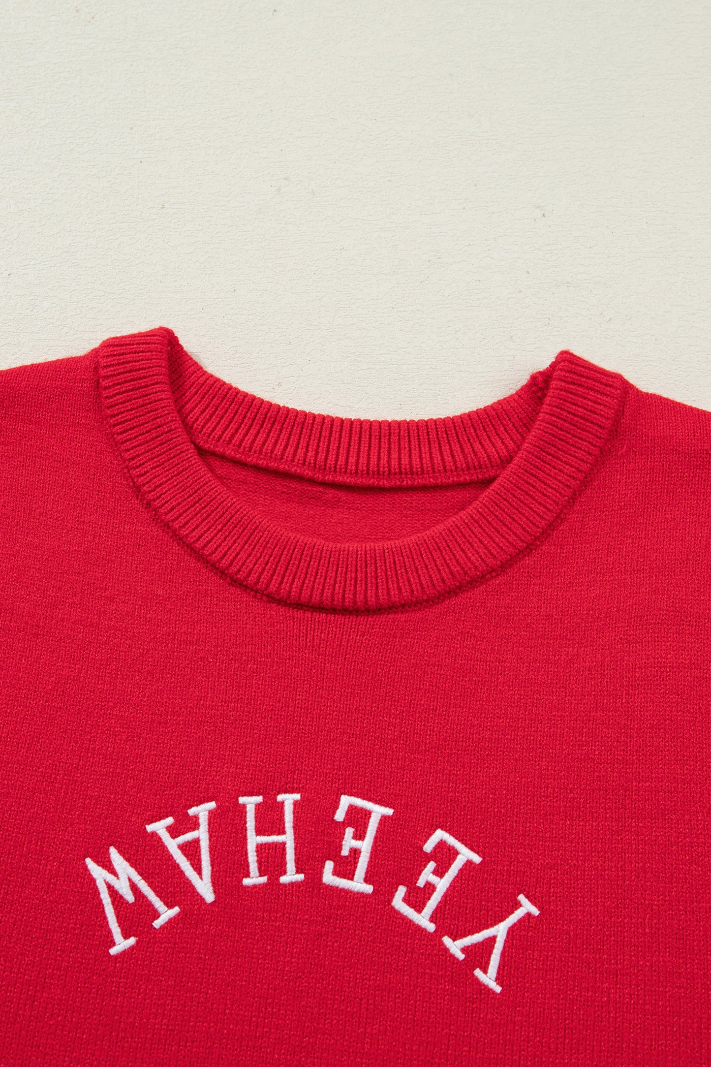 Fiery Red YEEHAW Embroidered Letter Loose Short Sleeve Sweater