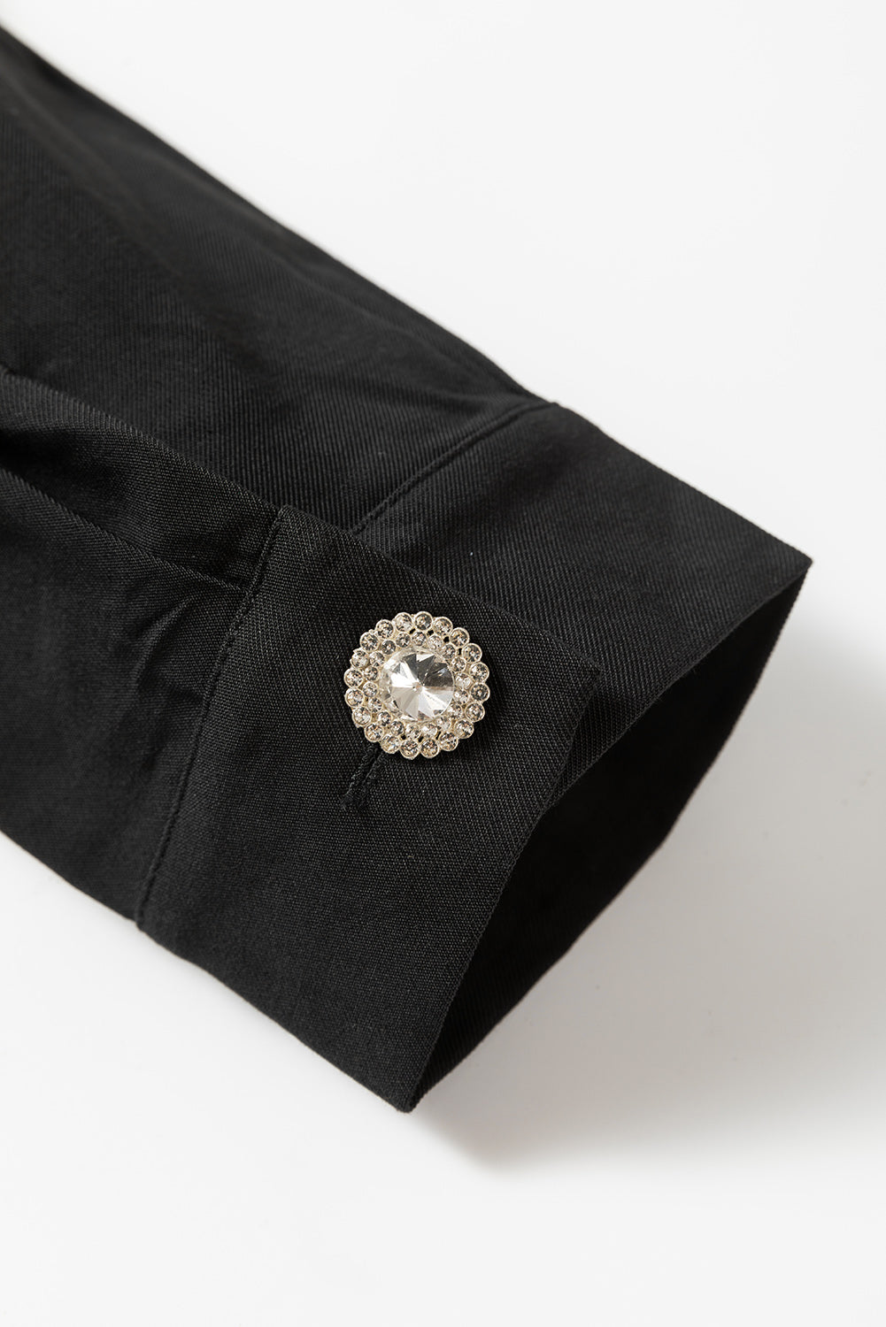 Schwarzes, elastisches, tailliertes, langärmliges Mini-Hemdkleid