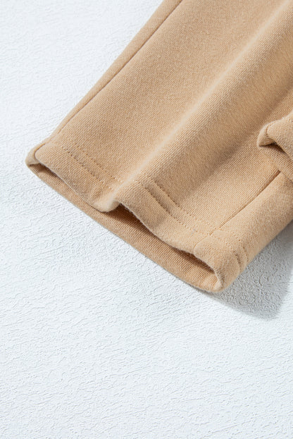 Parchment Solid Set aus Sweatshirt mit halben Knöpfen und Jogginghose mit hoher Taille