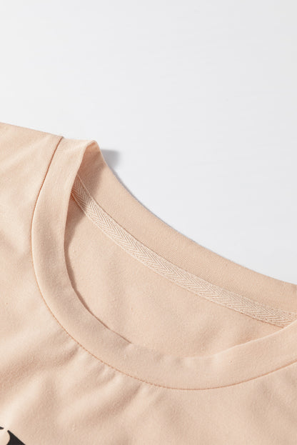 Khakifarbenes T-Shirt mit Kürbis-Grafik und Leopardenmuster