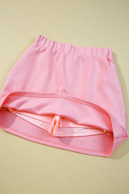 Pink Half Zip Sporty Pullover Mini Skirt 2pcs Outfit
