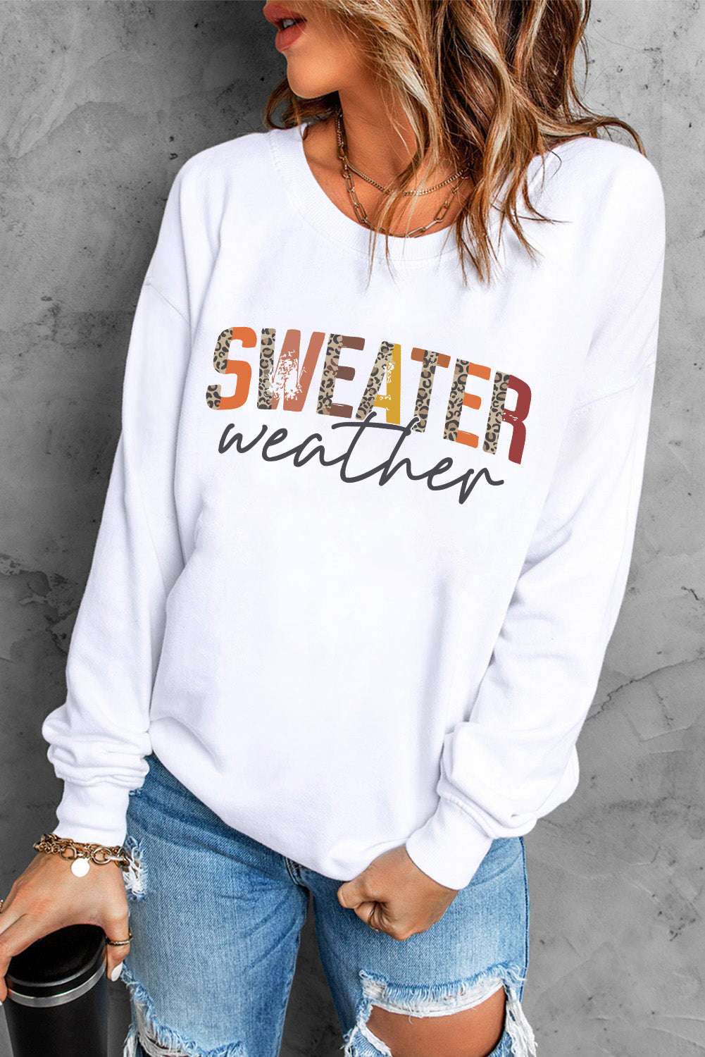 Weißes Sweatshirt mit Monogramm „Weather“