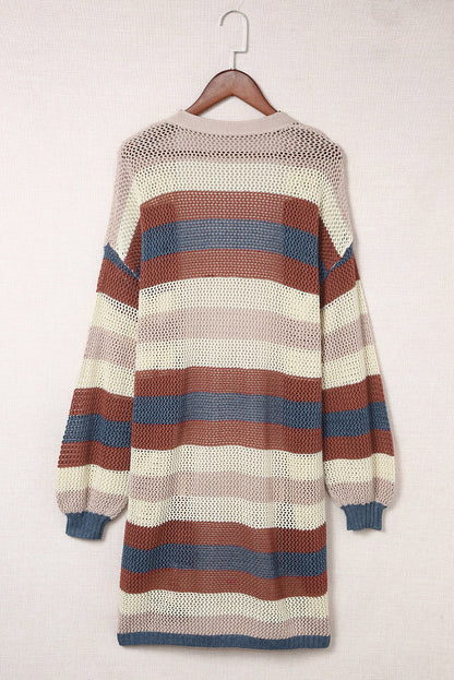 Blau gestreifte Strickjacke mit Farbblockdesign