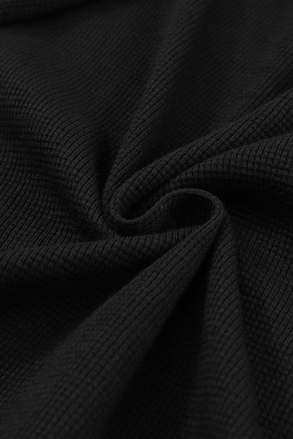 Schwarzer Thermo-Waffelstrick-Cardigan mit Taschen