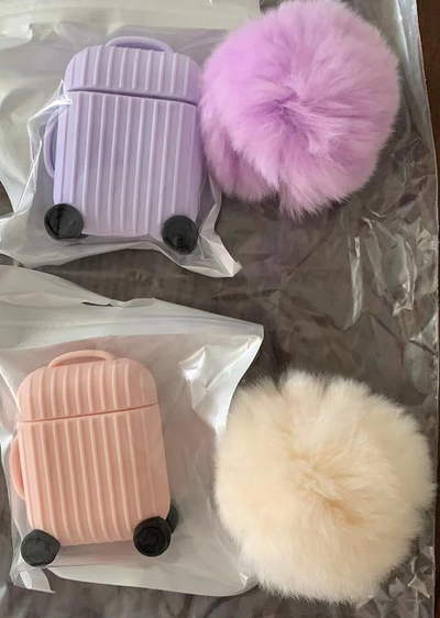 Compatible with Apple, Suitcase AirPods Case Pom Pom Bundle