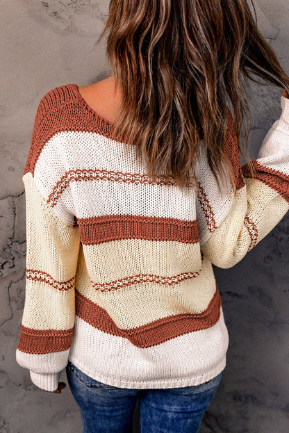 Gestrickter Pullover mit V-Ausschnitt und Laternenärmeln