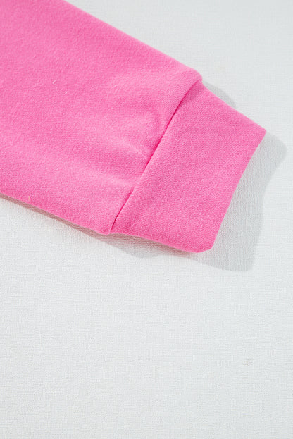 Sachet Pink High Low Patchwork Langarm-Top und Shorts Set