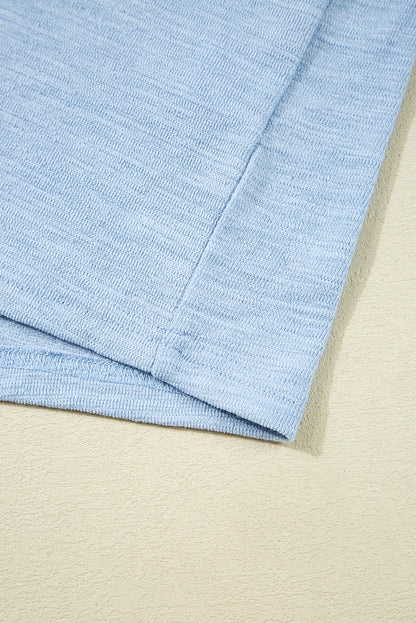 Beau Blue Solid Color Batwing Long Sleeve Top