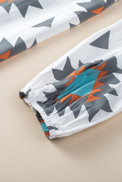 Weißes Duster-Oberteil mit offenem Vorderteil im Western-Azteken-Print