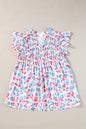 Himmelblaue Bluse mit geraffter Passe und abstraktem Print