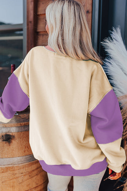 Meadow Mauve – Sweatshirt mit Patchwork-Print und überschnittener Schulterpartie im Colorblock-Stil