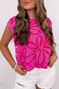 Ärmelloses Stricktop mit Blumenmuster und Knopfleiste in leuchtendem Pink