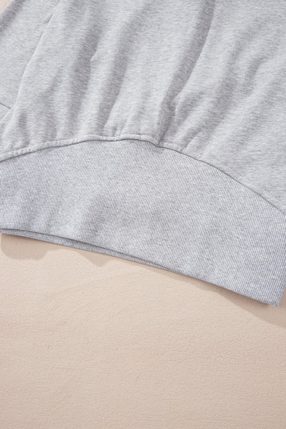Hellgraues Sweatshirt mit Viertelreißverschluss, Stehkragen und Kängurutasche