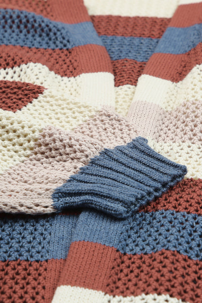 Blau gestreifte Strickjacke mit Farbblockdesign