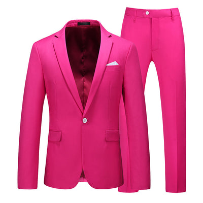 Multi-Color Two-piece Suit Men's Solid Color Slim Fit