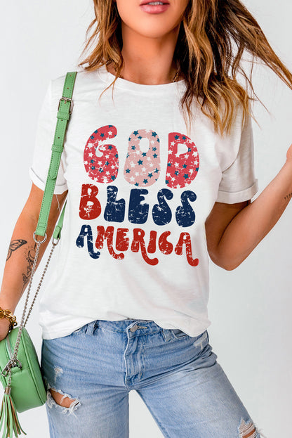 Weißes T-Shirt mit „God Bless America“-Grafik