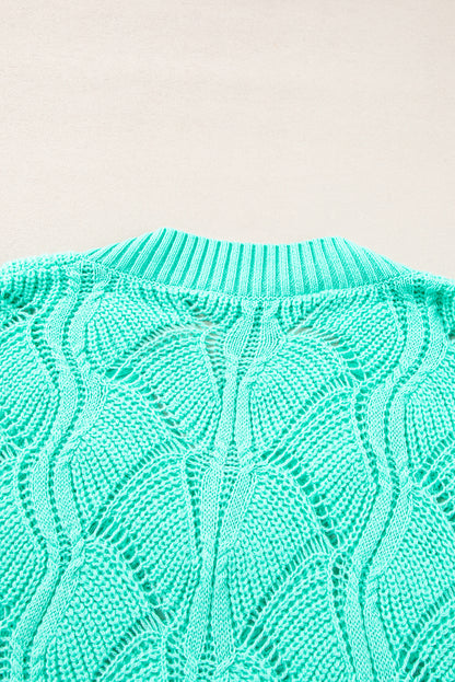 Mintgrüner Strickpullover mit V-Ausschnitt und überschnittenen Schultern