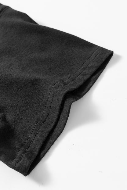 Schwarzes, einfarbiges Basic-Tunika-T-Shirt mit Rundhalsausschnitt