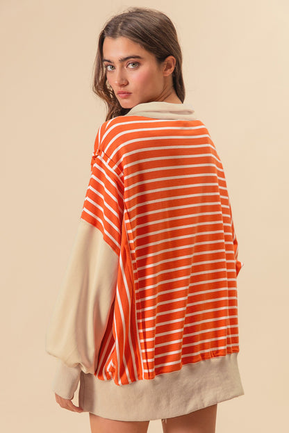 Orangefarbenes Sweatshirt mit Farbblockdesign und lockerer Passform, Kragen und überschnittenen Schultern