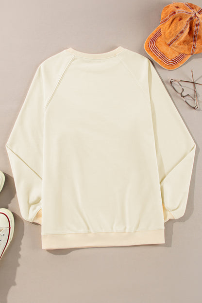 Aprikosenfarbenes Pullover-Sweatshirt mit Regenbogen-Farbblock und Streifen
