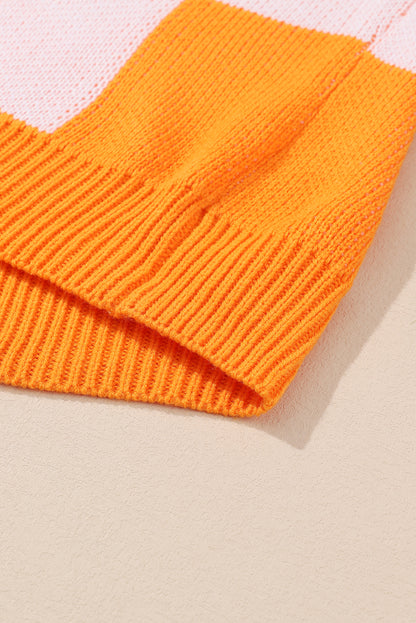 Orange karierter Pullover mit Bischofsärmeln