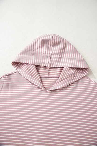 Purple Stripe Thumbhole Side Slits Drop Shoulder Loose Fit Hoodie