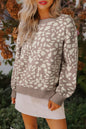 Gray Leopard Spots Pattern Ribbed Trim Drop Shoulder Sweater