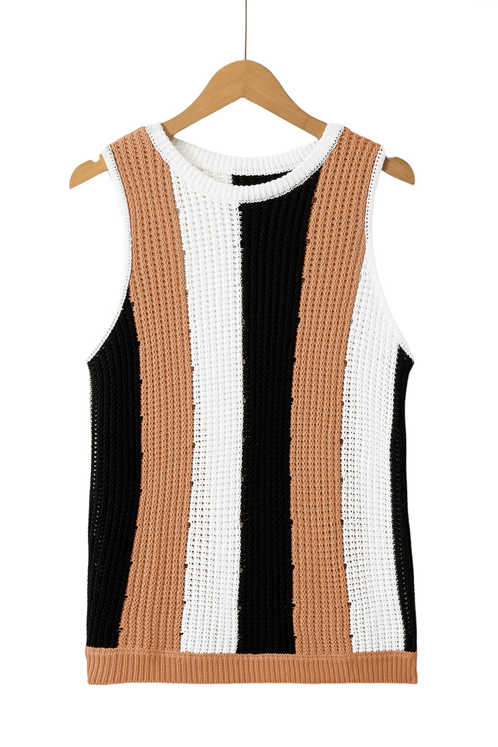 Ärmellose Strickweste mit Streifen-Farbblock in Khaki