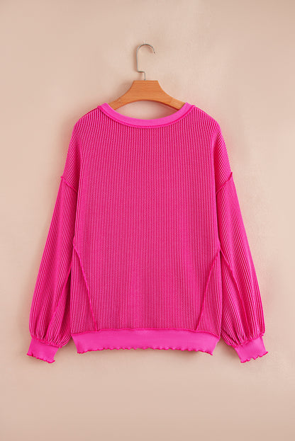 Strawberry Pink Twisted Rib Uneven Hem Drop Shoulder Loose Knit Top