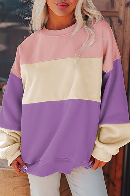 Meadow Mauve – Sweatshirt mit Patchwork-Print und überschnittener Schulterpartie im Colorblock-Stil
